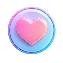 Leinwandbilder - Glossy Pink Heart Icon on Iridescent Button Love Symbol Digital Art on transparent background