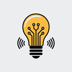 Poster - Yellow Lightbulb with Circuit Board Inside and Wireless Signals Smart Idea Concept Illustration technology