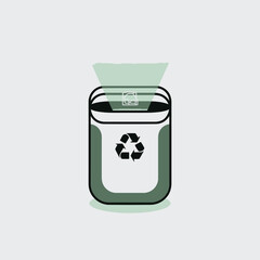 Poster - Smart Recycling Bin Icon Green Light Projection Recycle Symbol White Grey Dark Green Outline Minimalist Design App Interface Element