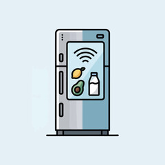 Poster - Smart Refrigerator Illustration Featuring Wifi Symbol Lemon Avocado and Milk Bottle on a Light Blue Background