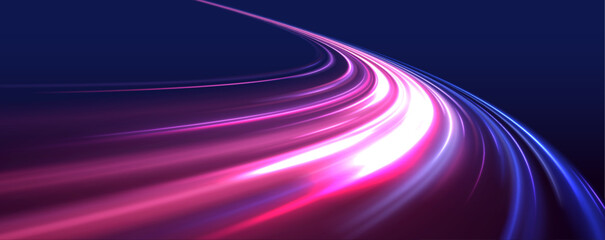 Aufkleber - Long exposure, light painting photography. Vibrant streaks of neon blue and pink color against a black background. City road car light trails motion background.
