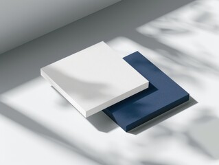 Fototapete - Two geometric blocks, white and blue, isolated on white background, PNG