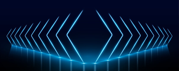 Aufkleber - Electric neon lines in virtual reality tunnel. Glowing neon lines create a vibrant spectrum in an abstract 3D tunnel. The pink and blue colors form a square portal that leads into the unknown.	