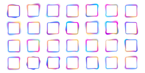 Poster - Square rectangular frame with two color neon motion graphics on isolated transparent background in PNG and vector format. Blank copy space in the middle.	