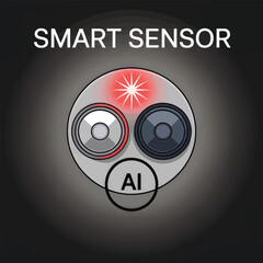 Poster - Smart Sensor Illustration Grey Circular Device Red Light A I Technology Input Output Connections Graphic Design