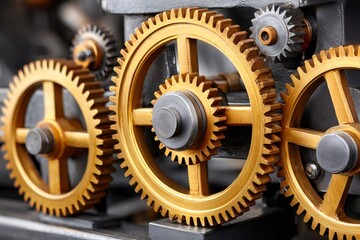 Aufkleber - Close up of interlocking gears rotating smoothly in a complex mechanism