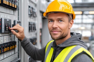 Aufkleber - Electrical engineer working on control panel in factory