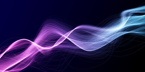 Leinwandbilder - Abstract blue background with glowing lights Digital Waves. Gradient tones overlay with subtle glow Motion effect. Digital graphic and sound wave voice technology vibrate and music background.
