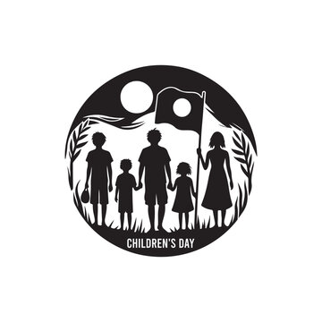 National Aboriginal & Torres Strait Islander Children's Day Silhouette Vector Illustration, Solid White Background.