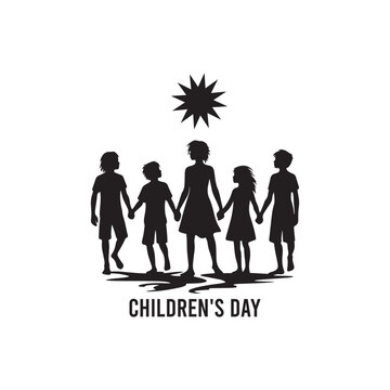 National Aboriginal & Torres Strait Islander Children's Day Silhouette Vector Illustration, Solid White Background.