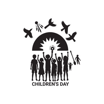 National Aboriginal & Torres Strait Islander Children's Day Silhouette Vector Illustration, Solid White Background.