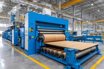 Aufkleber - Industrial laminating machine processing wood veneer in factory