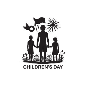 National Aboriginal & Torres Strait Islander Children's Day Silhouette Vector Illustration, Solid White Background.