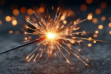 Poster - Bright burning sparkler with festive bokeh lights in background