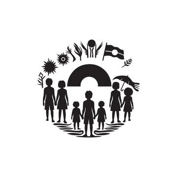 National Aboriginal & Torres Strait Islander Children's Day Silhouette Vector Illustration, Solid White Background.