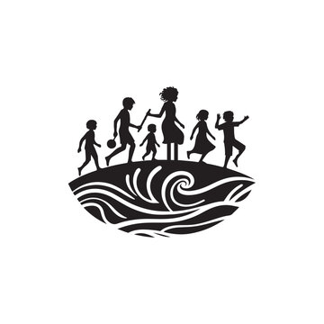 National Aboriginal & Torres Strait Islander Children's Day Silhouette Vector Illustration, Solid White Background.