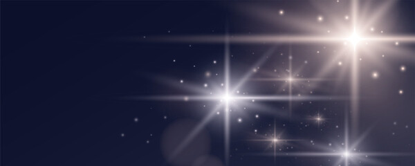 Poster - Glowing stars and blinks banner, shiny abstract backdrop for celebration announces with sequins and beams. Vector design magic aesthetics wallpaper.
