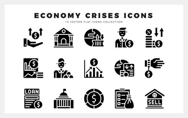 Poster - 15 Economic Crisies Glyph icon pack. vector illustration.