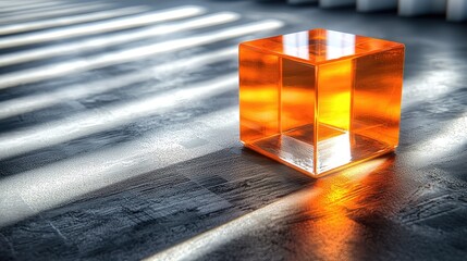 Leinwandbilder - Transparent orange cube on a textured surface.