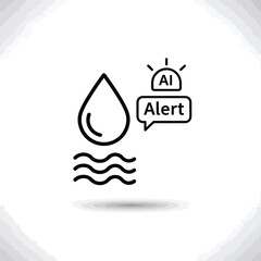 Poster - Water Drop A I Alert System Icon Black Outline Design Smart Technology Water Level Monitoring System Notification Symbol