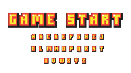 Aufkleber - Pixel video game 8 bit font.Set of retro style latin capital letters and numbers. Vector illustration font.