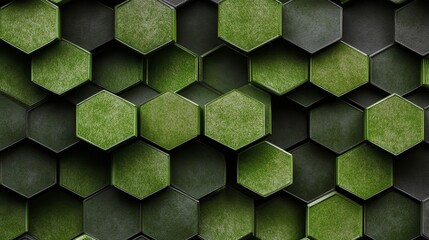Poster - Abstract Geometric Tiles in Green and Dark Mosaic Pattern with Futuristic Cellular Network Design