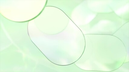 Poster - Pastel green rounded oblong shapes gently rotating against soft, iridescent background, creating elegant, soothing visual flow with minimalist design aesthetic