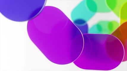Poster - Vibrant rounded rectangle shapes rotating slowly against pristine white background, generating dynamic abstract animation with mesmerizing geometric movement and fluid design