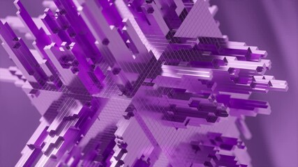 Poster - Purple crystal structure with intricate geometric patterns rotates slowly, showcasing its complex and beautiful design against a matching purple backdrop