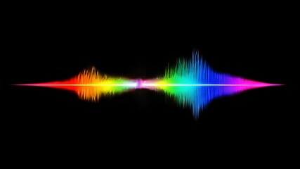 Poster - A vibrant, horizontal streak of rainbow light against a stark black background, featuring a central, pulsating wave-like pattern