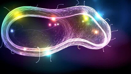 Poster - A vibrant, abstract depiction of a microscopic organism, glowing with multicolored energy