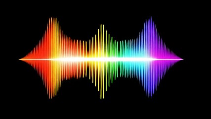 Poster - A vibrant, multicolored sound wave graphic set against a stark black background, creating a visually striking contrast