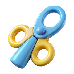 Poster - 3d rendering plasticstyle icon of scissors isolated on white background glossy blue and yellow