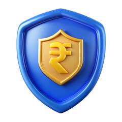 Poster - 3d rendering plasticstyle icon of rupee symbol on blue shield security isolated on background