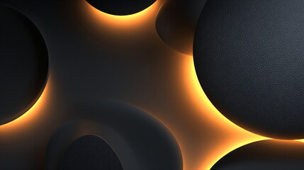 Poster - abstract black geometric shapes with bright orange glowing light and textured surface on dark backgr