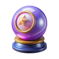 Poster - Purple sphere with golden star 3d rendering plasticstyle icon isolated on white background