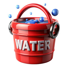 Poster - Red bucket filled with water 3d rendering plasticstyle icon isolated on background