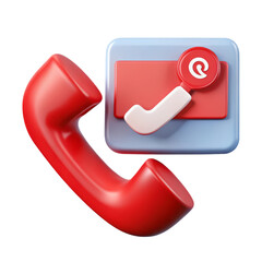 Poster - Red telephone handset with completed call confirmation icon 3d rendering plasticstyle icon solated on white background