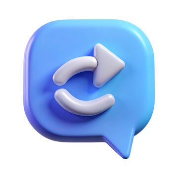 Refresh icon inside blue speech bubble 3d rendering plasticstyle icon isolated on background