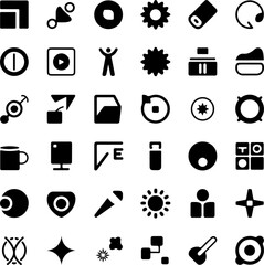 Aufkleber - collection of black icon symbols representing various objects and concepts on a white background ico