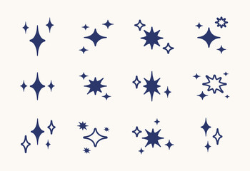 Poster - Retro y2k blinks,  star symbols and shapes, futuristic abstract stickers with decorative drawings. Vector design elements set.