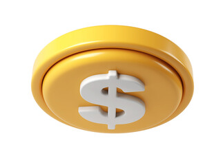 Fototapete - 3d rendering icon of a large golden finance payment coin showing a white dollar sign, isolated on transparent background