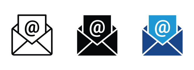Poster - Mail icon set in outline and flat style . email icon , vector illustration . 