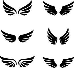 Poster - Six pairs of black stylized angel or bird wings illustrations arranged on a white background vector