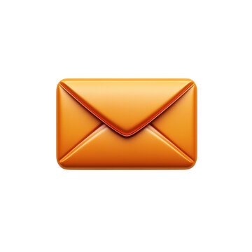 Shiny Email Icon Orange Envelope 3D Rendering Message Notification Digital on transparent background