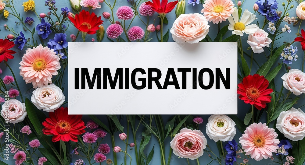 Migration Lettering Design immigration lettering on plain white card on bouquet of flowers ...