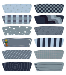 Leinwandbilder - A collection of decorative labels or stripes, rectangular shapes, rounded curves, with various patterns and colored surfaces.