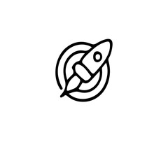 Poster - A simple black and white rocket icon with target behind it