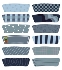 Leinwandbilder - A collection of decorative labels or stripes, rectangular shapes, rounded curves, with various patterns and colored surfaces.