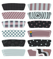 Leinwandbilder - A collection of decorative labels or stripes, rectangular shapes, rounded curves, with various patterns and colored surfaces.